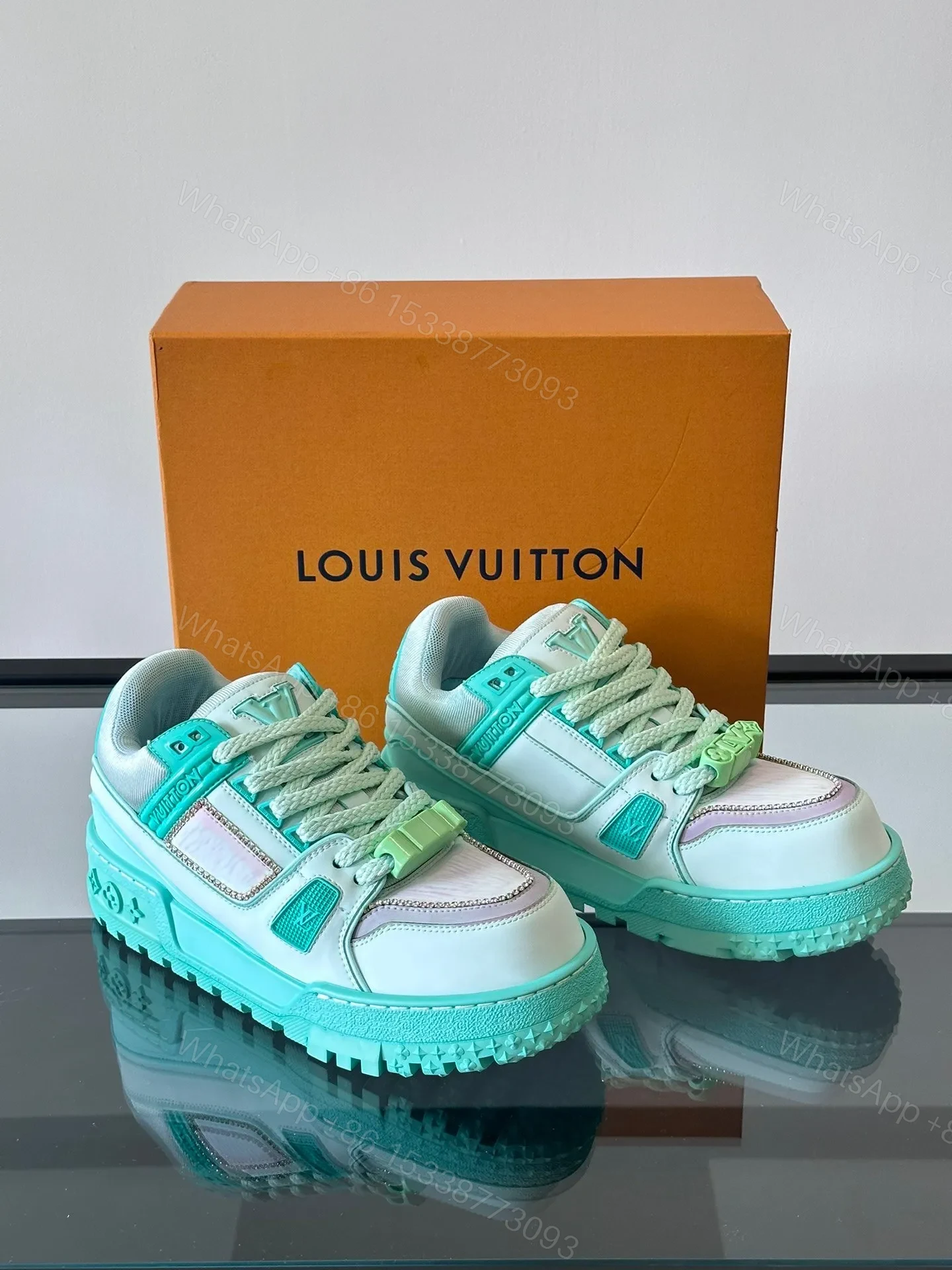 View 5 of LV Men Mint Green Leather Sneakers