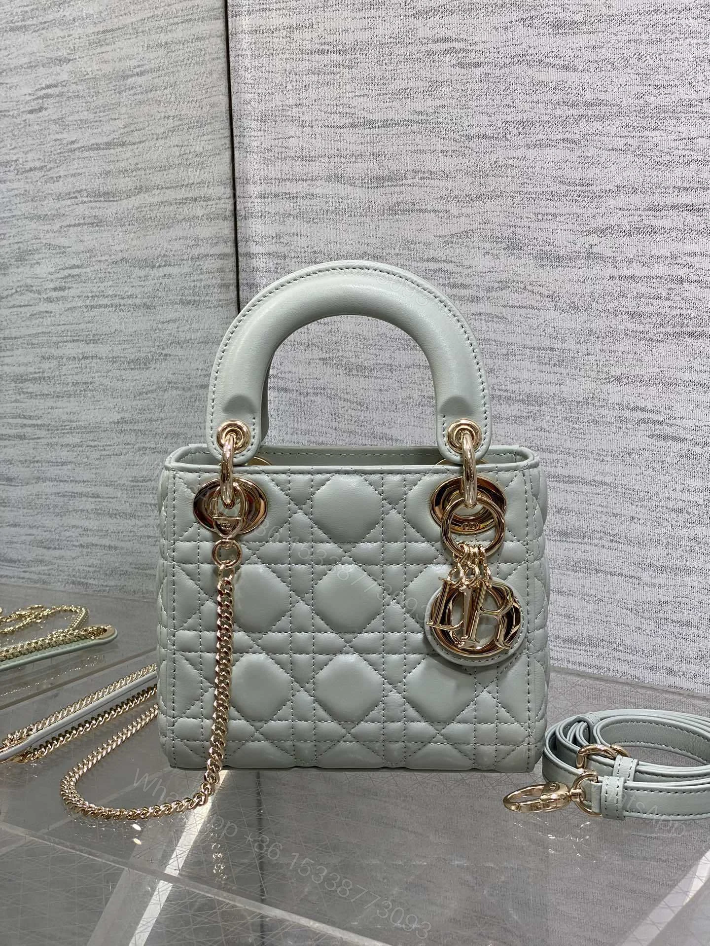 View 2 of Dior Mini Lady Dior Bag in opaline gray