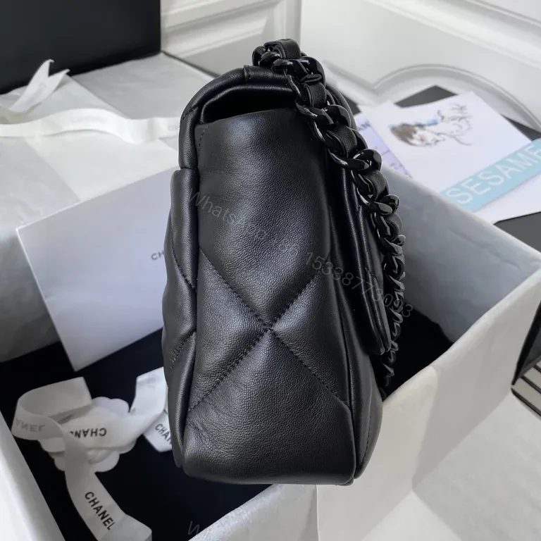 View 6 of Chanel-esque Quilted Leather Bag with Bold Chain Strap
