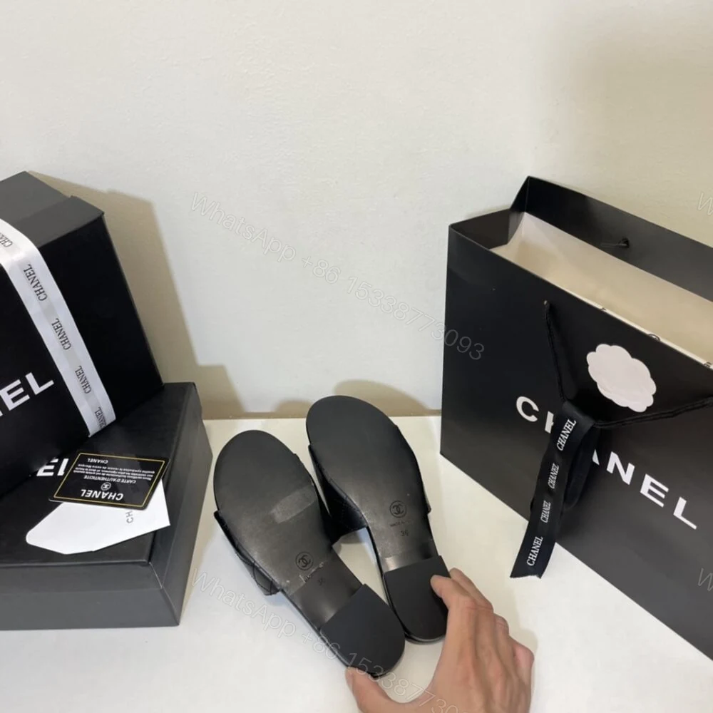 View 7 of Chanel Camellia Slides Black White