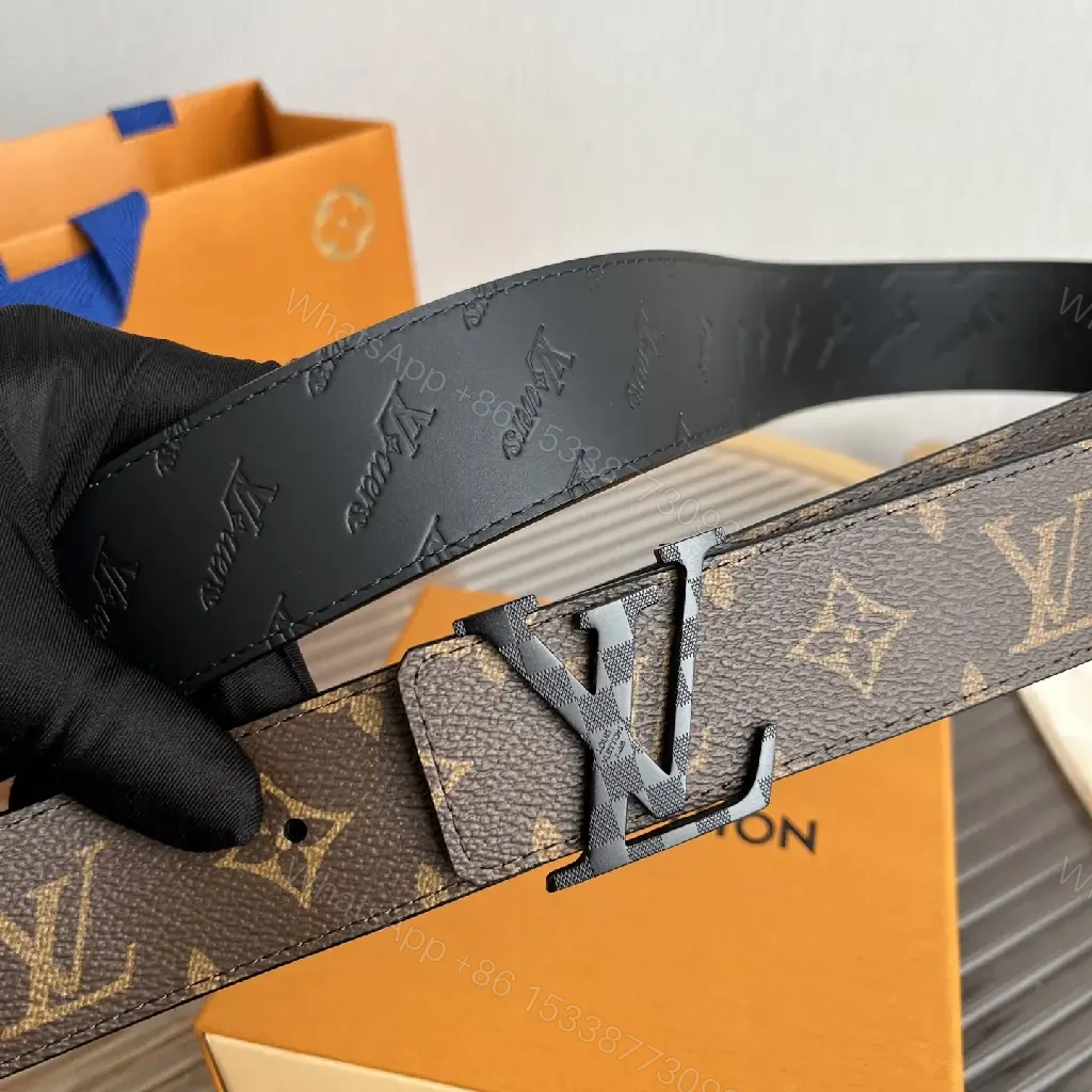 View 5 of Brown Canvas LV Belt with Interlocking Buckle, Luxury Style
