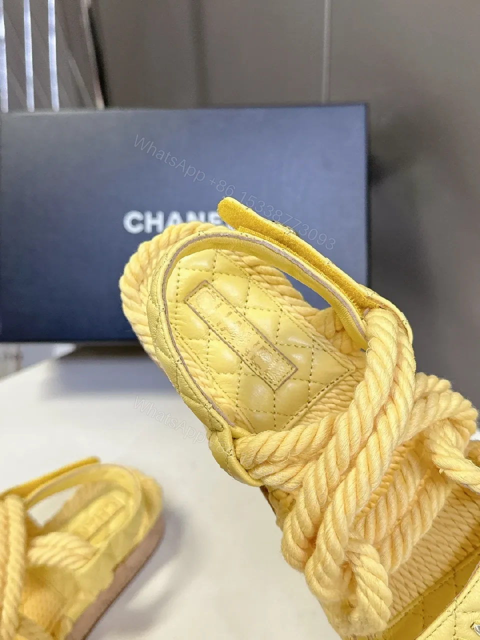 View 9 of Bright Quinoa Yellow Rope-Strap Sandals with Quilted Footbed