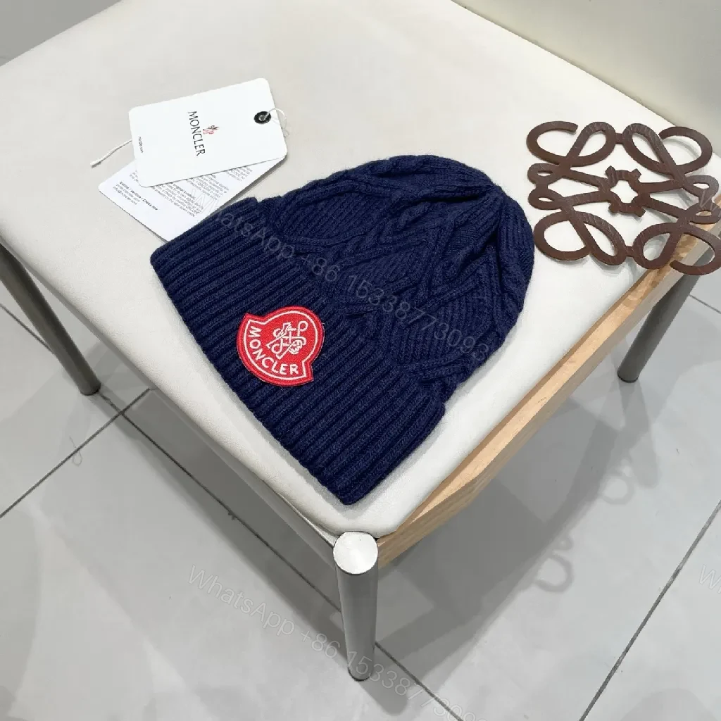 View 7 of Cozy Navy Knit Beanie with Ribbon Patch