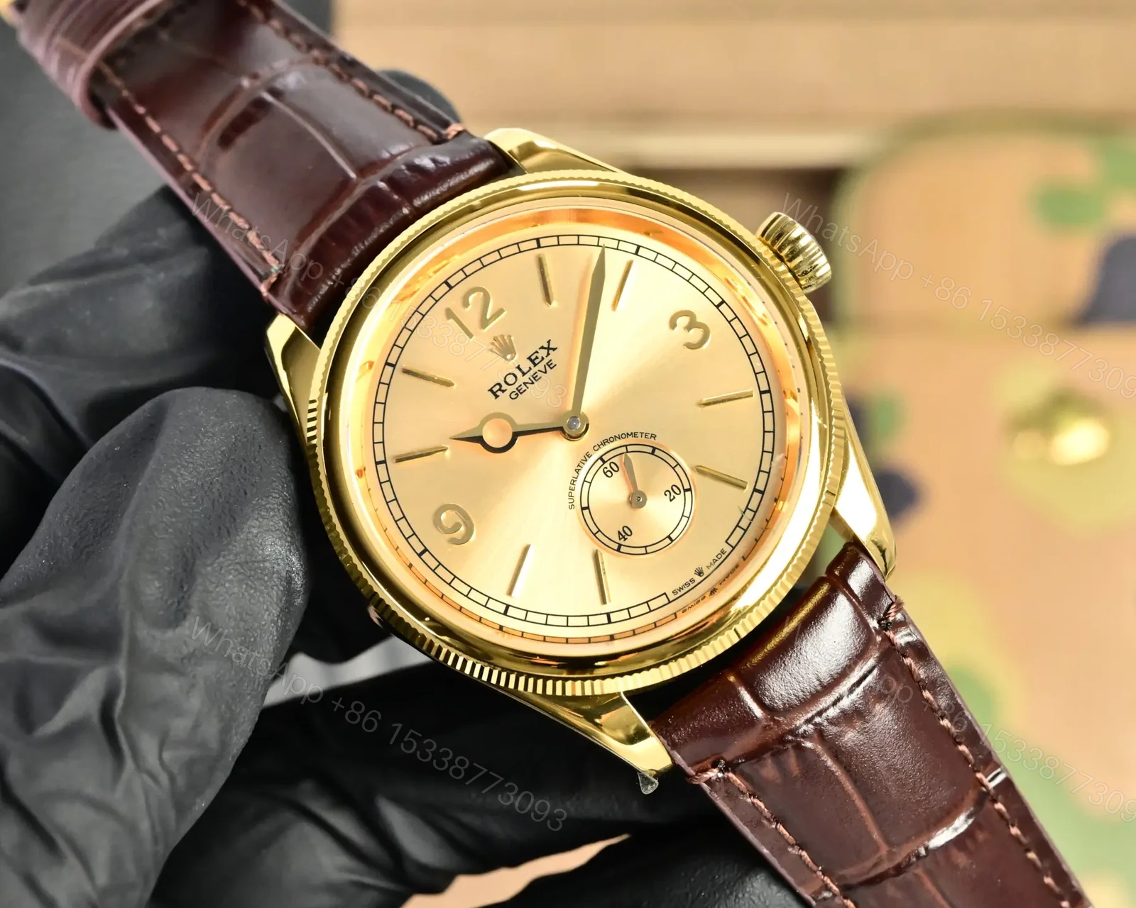 View 2 of Best Rolex 1908 Gold Leather Strap replica 39MM Champagne Dial Edition RG-1908-GOLD-CHAMPAGNE-LEATHER-39