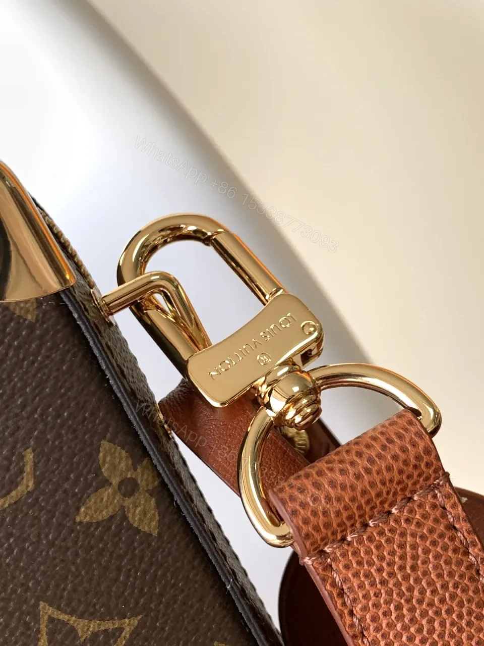 View 2 of Compact Monogram Crossbody with Striped Leather Accents