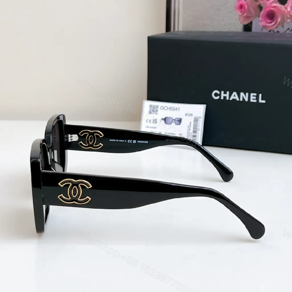 View 3 of Oversized Black Acetate Sunglasses with Gold Logo Detail