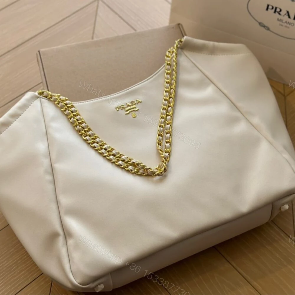 View 2 of Prada Pomice Soft Calfskin Chain Tote Bag White 38Cm