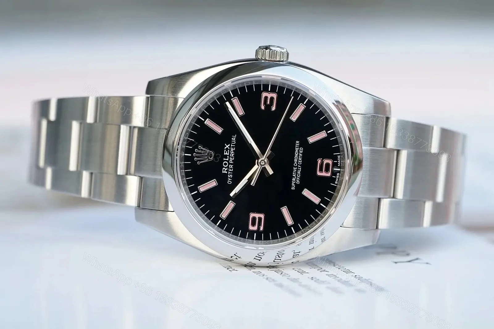 View 3 of Fake Rolex Oyster Perpetual Black Pink Best Oyster Bracelet 36MM RLX-OP-BLK-PNK36-OYS