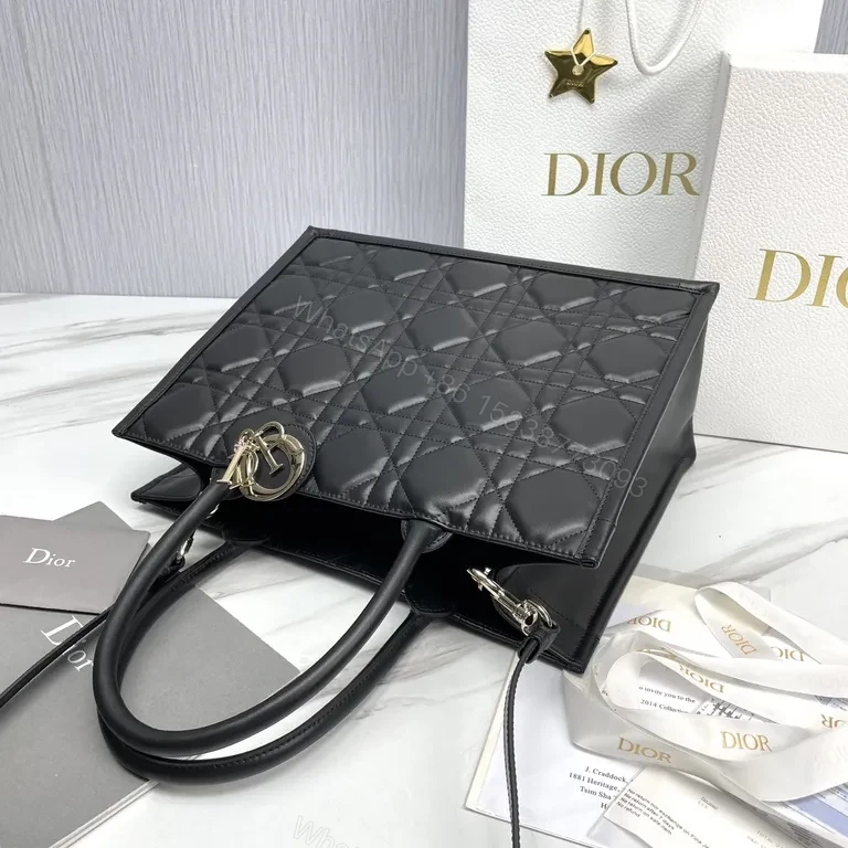 View 6 of Structured Black Quilted Handbag with Dior Charm