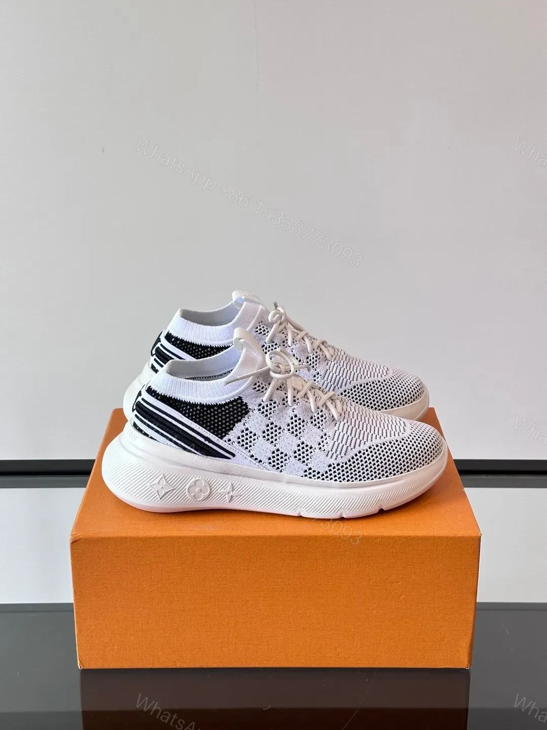 LV Men White Knit Mesh Sneakers — view 1