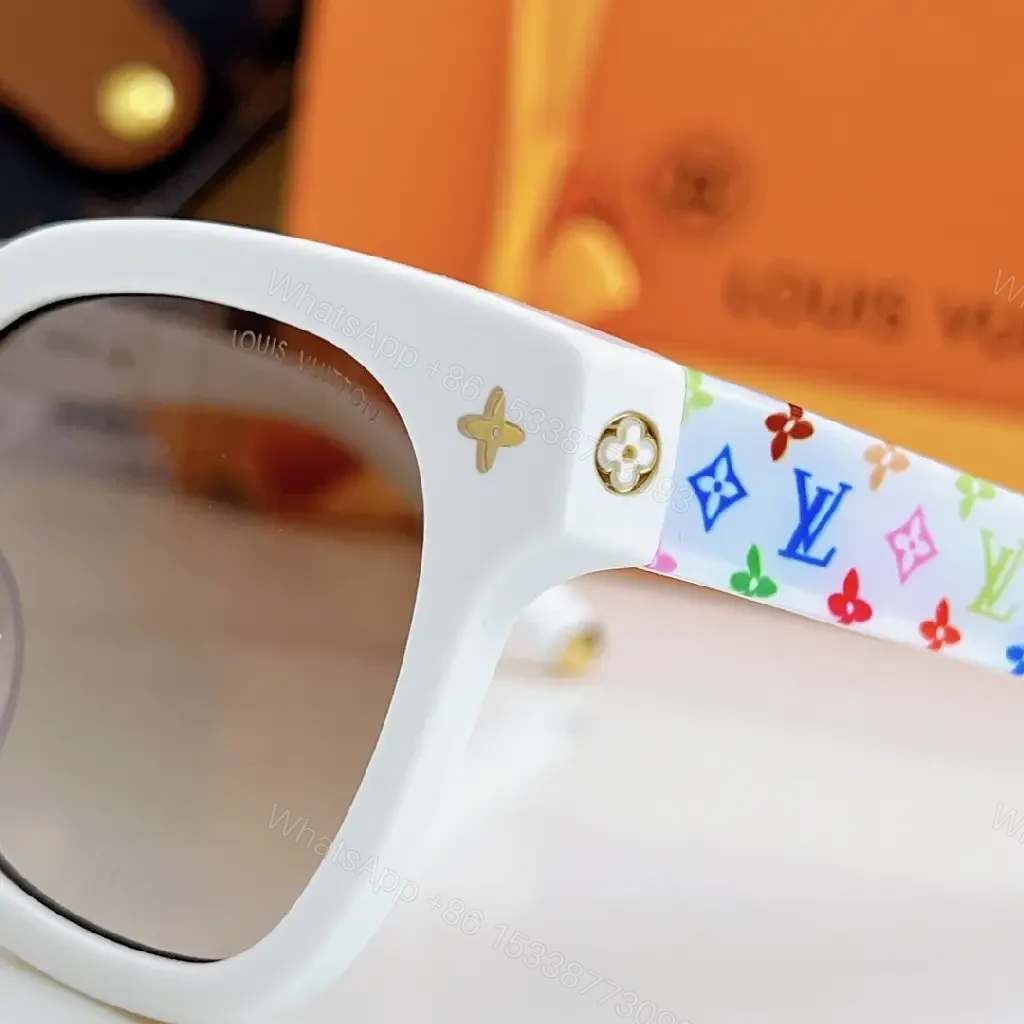 View 5 of White Acetate Sunglasses, Round-Square, Gradient Lenses, Gold Details