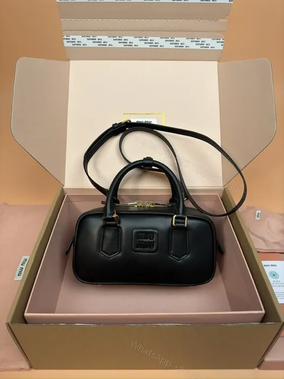 View 5 of Structured Black Leather Satchel â€” Modern, All-Day Chic, Miu Miu Inspired