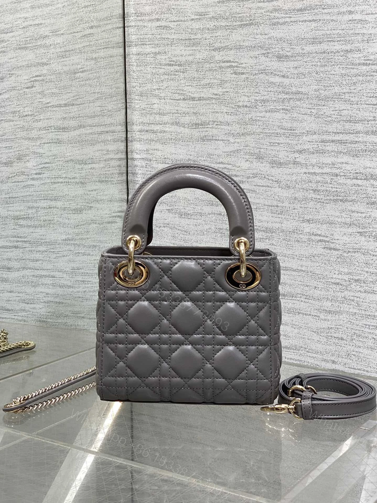 View 4 of Christian Dior Mini Lady Dior bag in gray