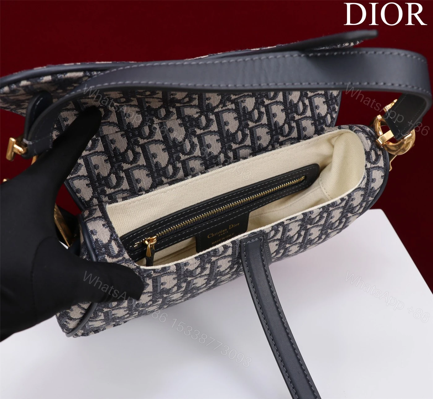 View 3 of Dior Saddle Saddle Canvas Handbag Super Quality Hand Embroidered 25.5x20x6cm