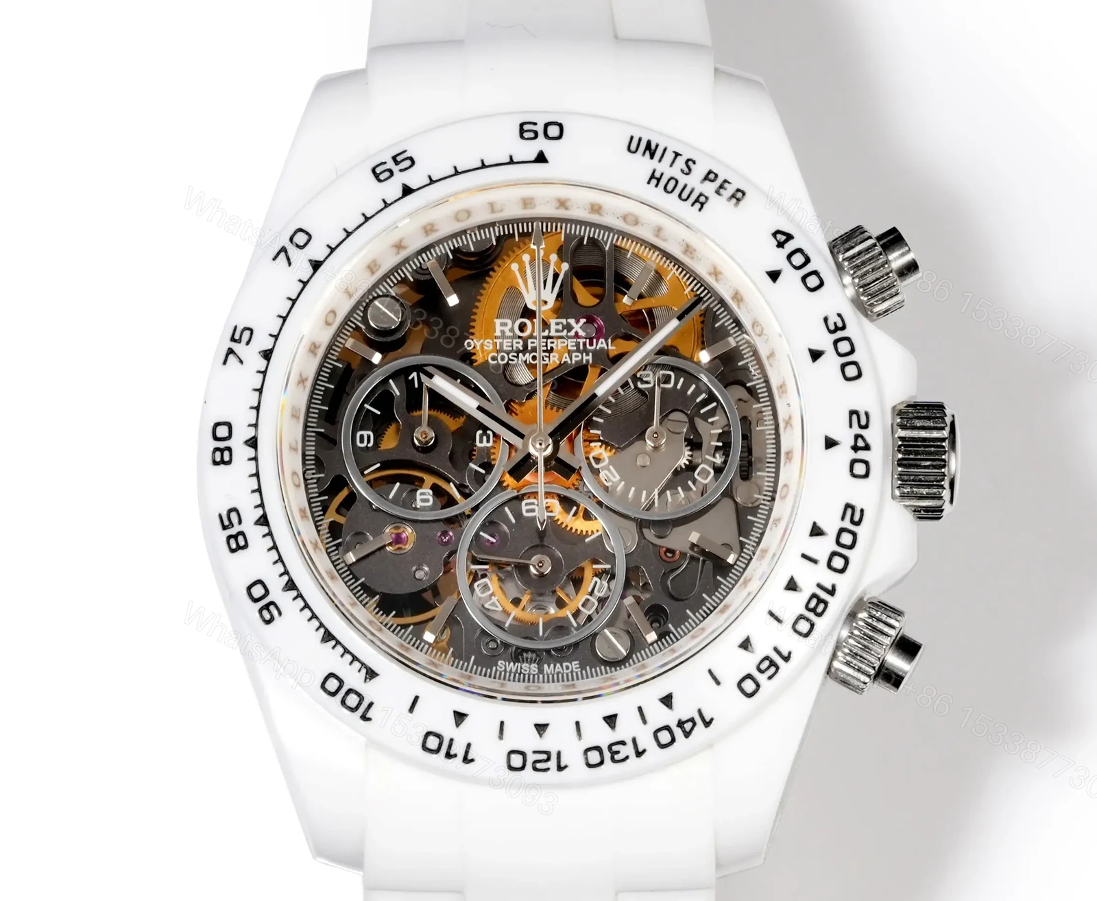 View 2 of Rolex Daytona 2 Chainz Skeleton White Ceramic replica 40MM White Rubber Strap Edition RLX-DAYTONA-2CHAINZ-SKELETON-40MM-WHITE