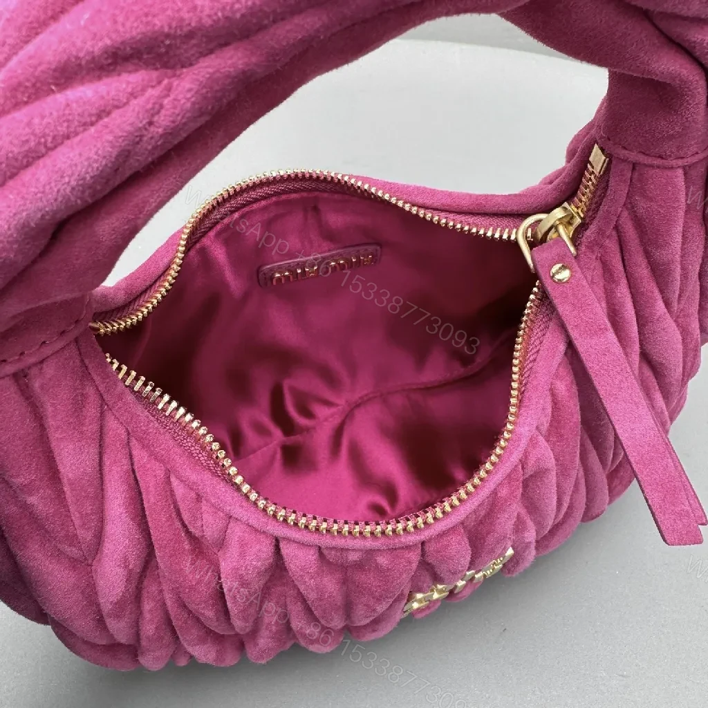 View 6 of Velvet Mini Bag: Fuchsia, Gold Logo, Top-Handle Style