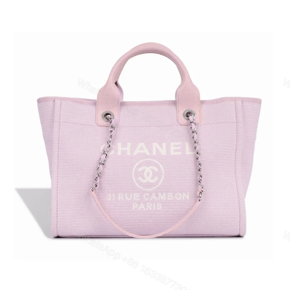 Chanel Small Deauville Shopping Tote Bag Mixed Fibers Pink 33Cm — view 1