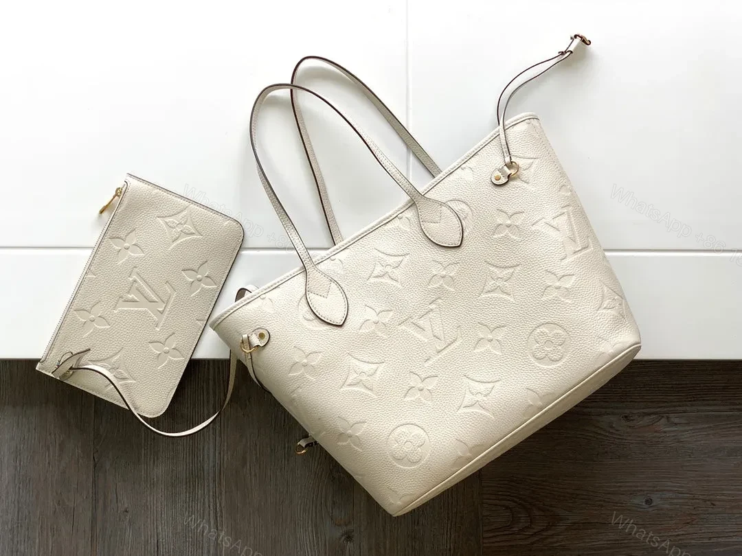 View 5 of LV NEVERFULL MM WHITE MONOGRAM EMPREINTE LEATHER