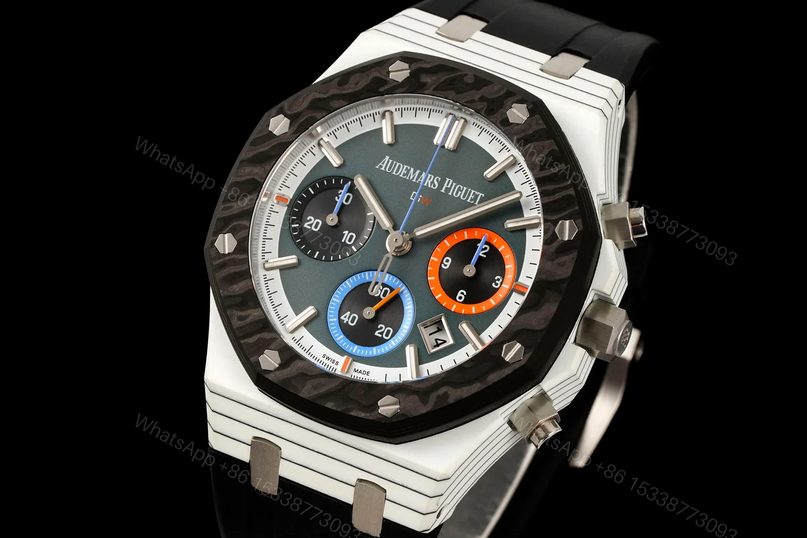 View 3 of Audemars Piguet Royal Oak Carbon Bezel Replica 42MM Premium Black Rubber Strap Edition AP-RO-CB-BLK-RBR-42