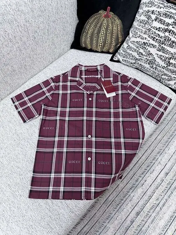 Burgundy Plaid Button-Up — Premium Casual Camp Collar Shirt — view 1