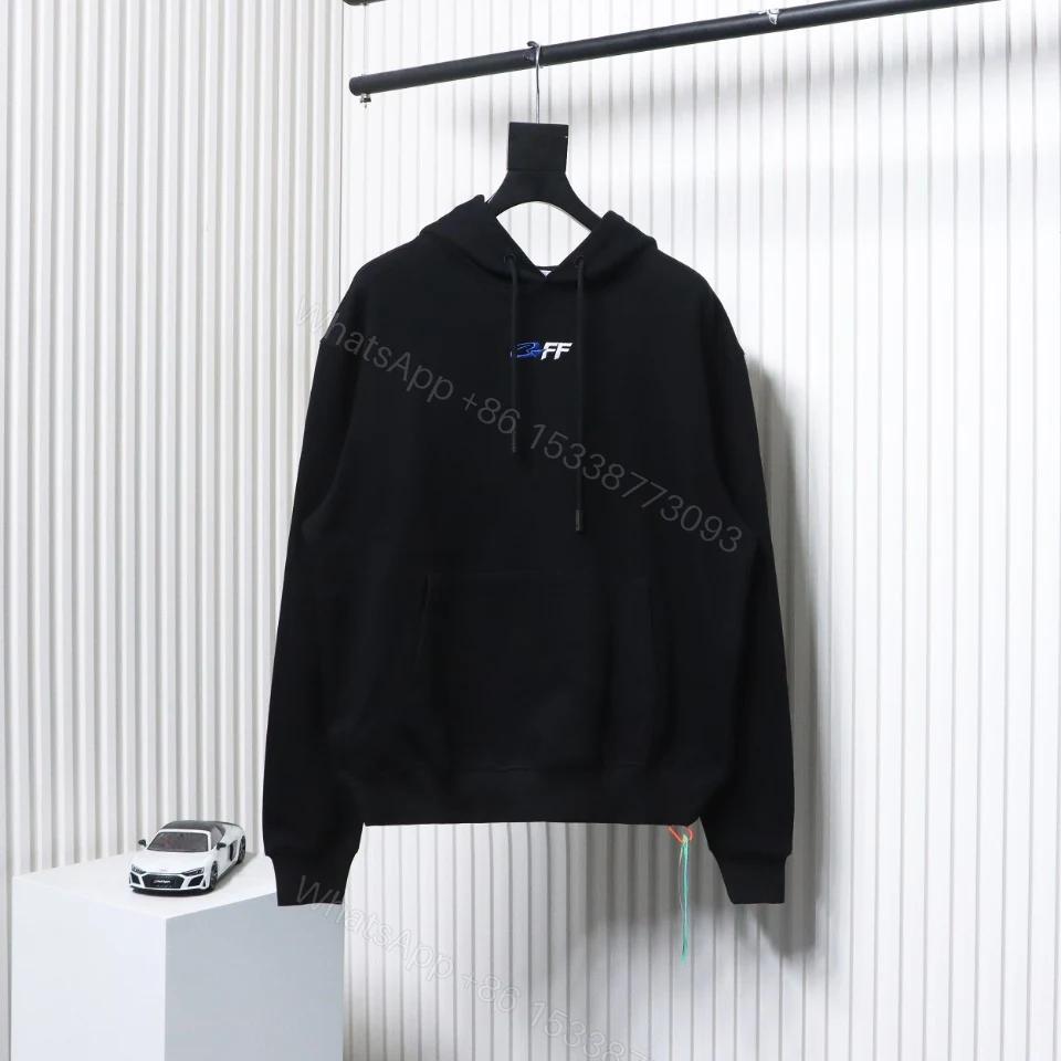 View 4 of Off-White Blue Embroidered Hoodie Letter Hoodie