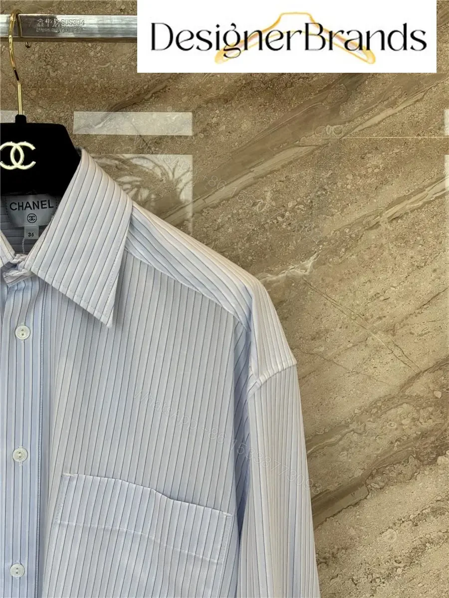 View 4 of Chanel Blue and White Striped Cotton Poplin Shirt