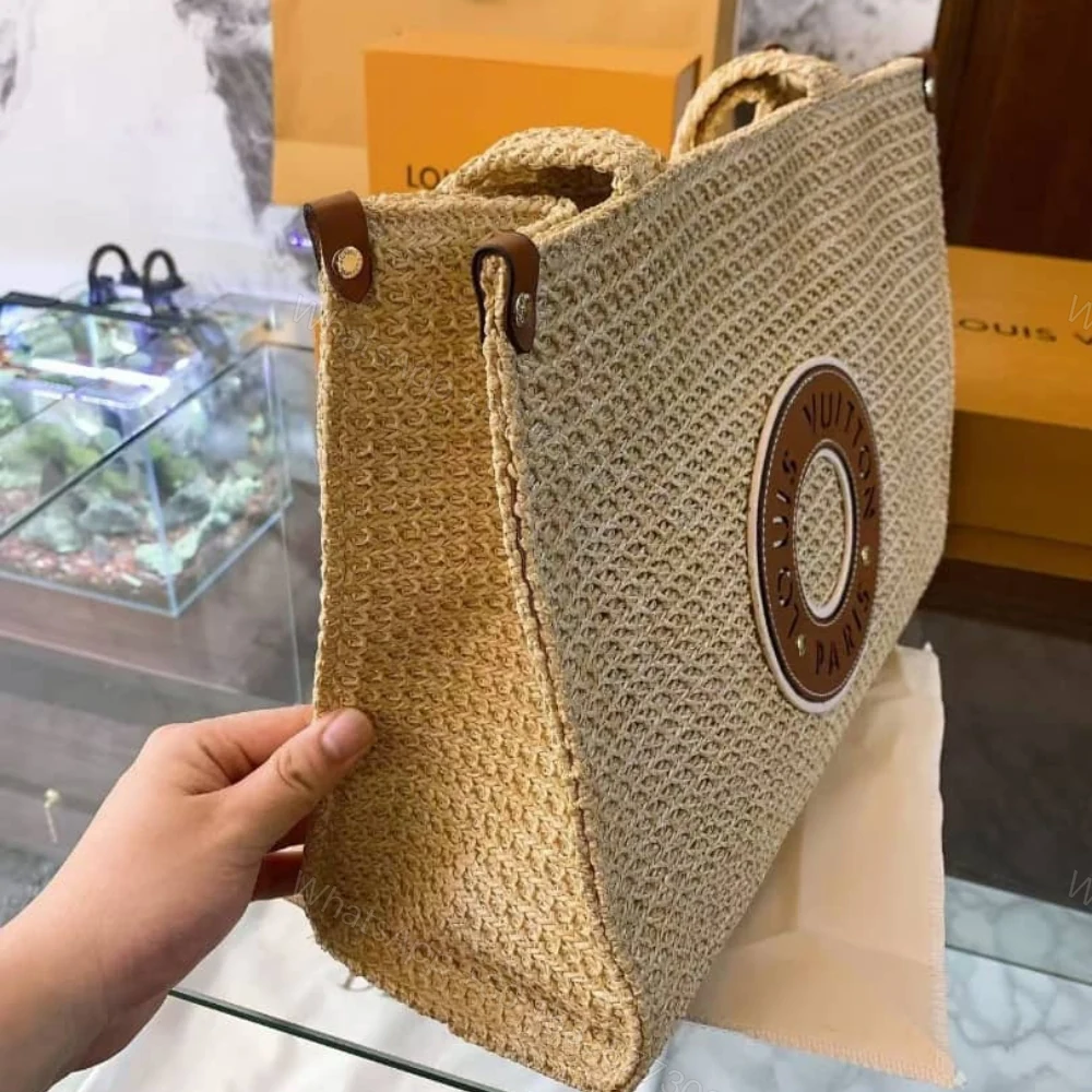 View 3 of Louis Vuitton Onthego MM Natural Raffia Tan 30Cm M24723
