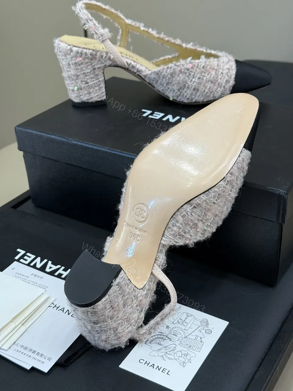View 2 of Tweed Slingback Mules with Black Cap Toe, Luxury Comfort