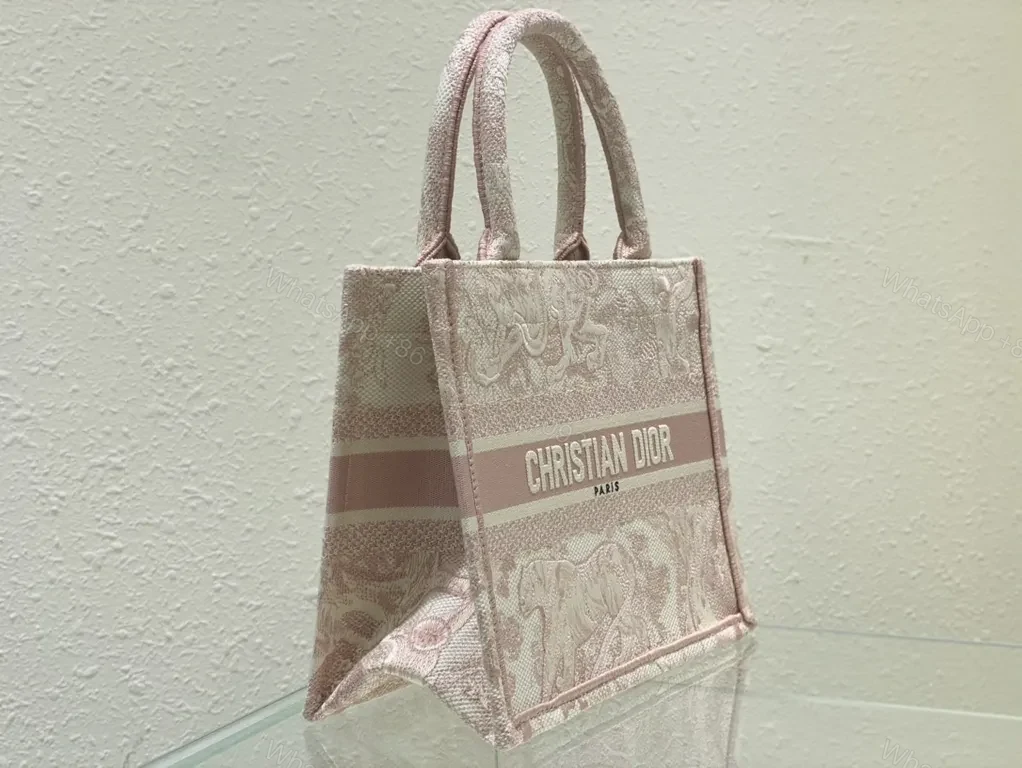 View 4 of Pink Dior Jacquard Tote: Structured Luxury Bag