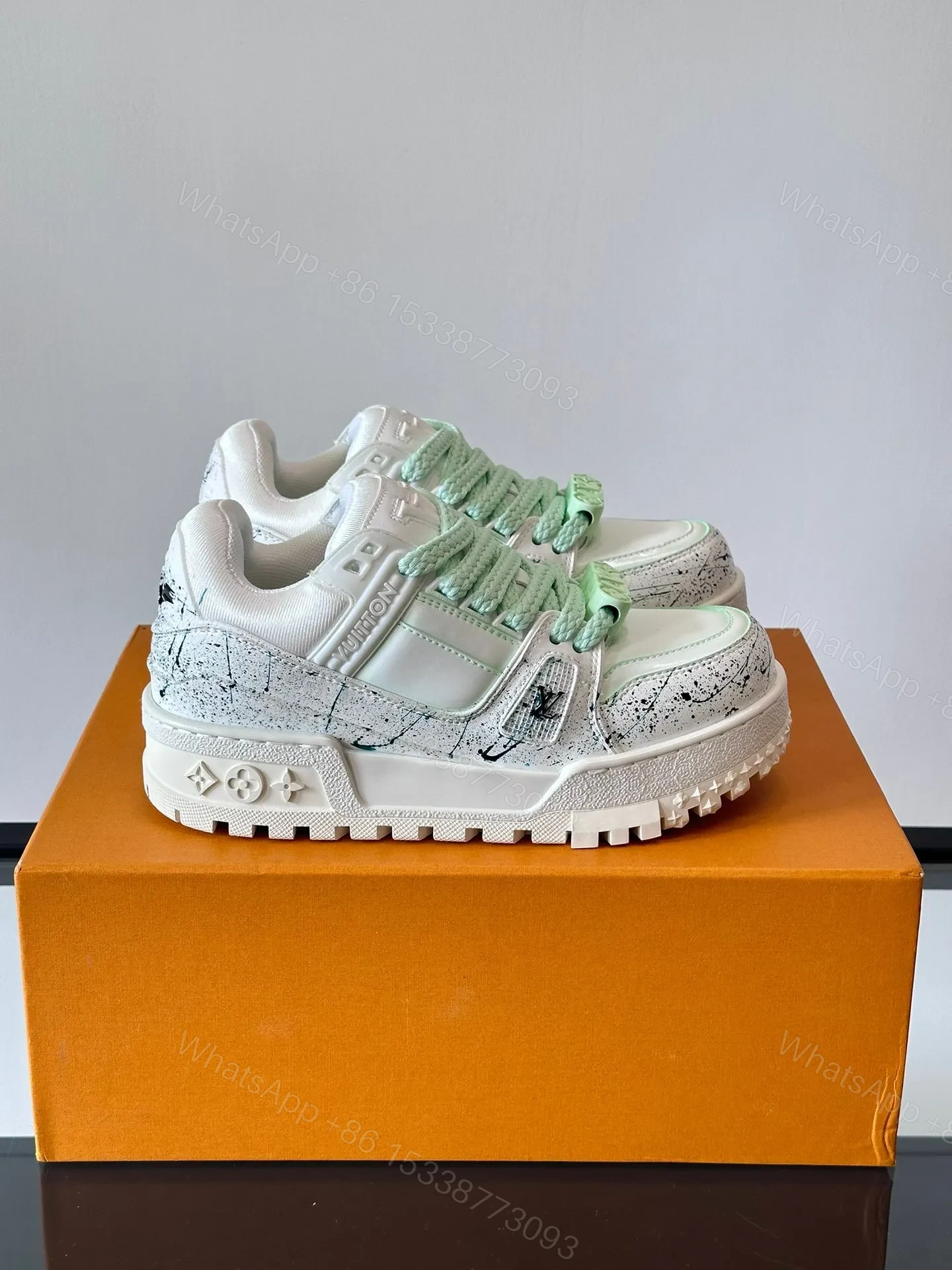 LV Men White Leather Paint Splatter Sneakers — view 1