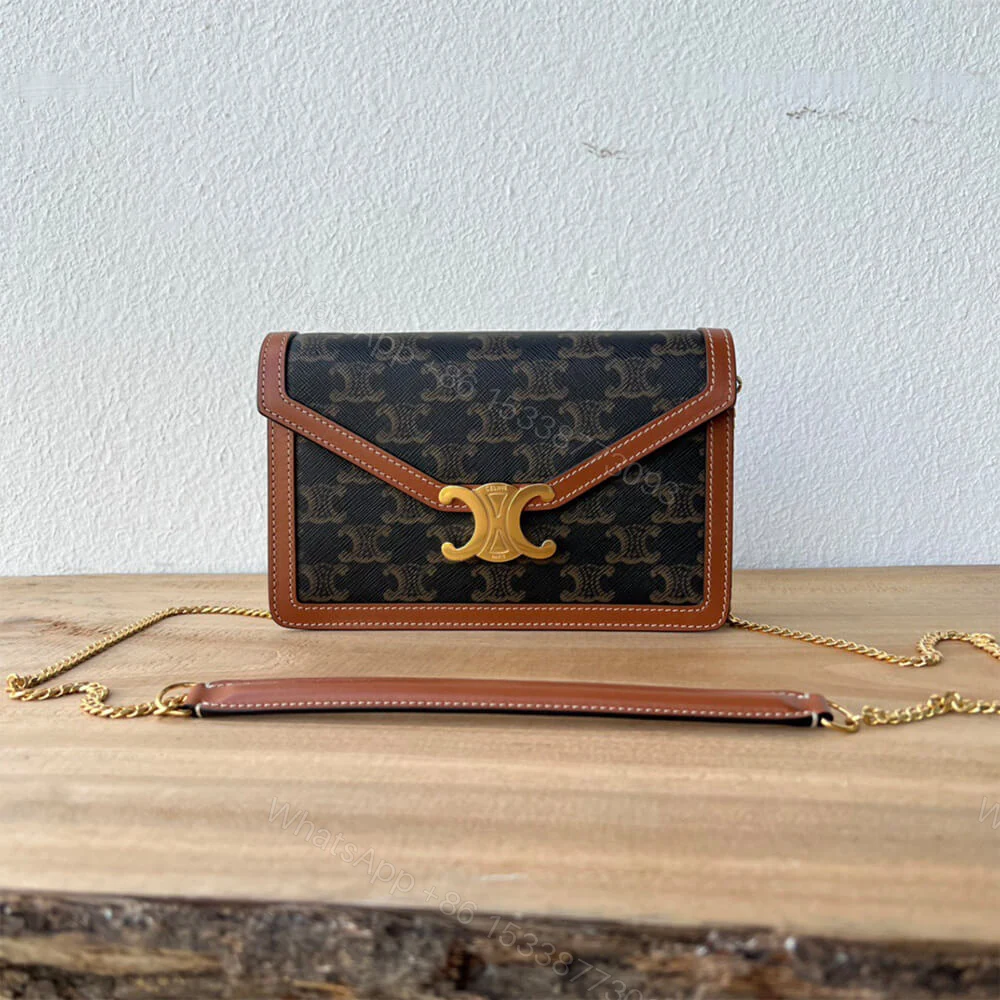 View 2 of CELINE WALLET ON CHAIN MARGO in TRIOMPHE CANVAS and calfskin