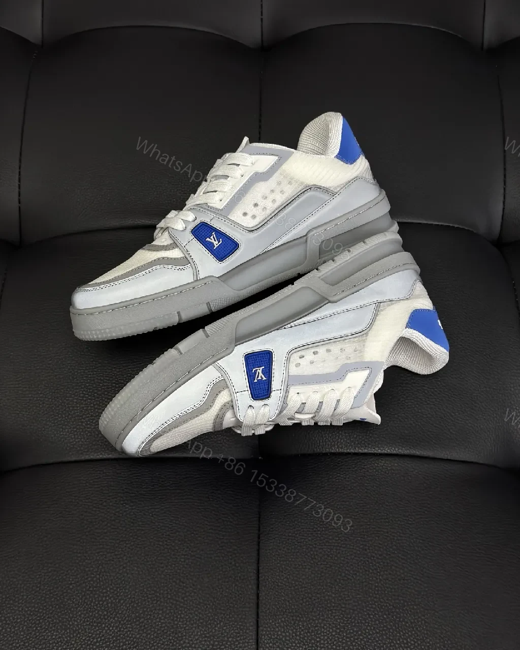 View 3 of White & Periwinkle Leather-Top Sneaker: Modern Comfort Style