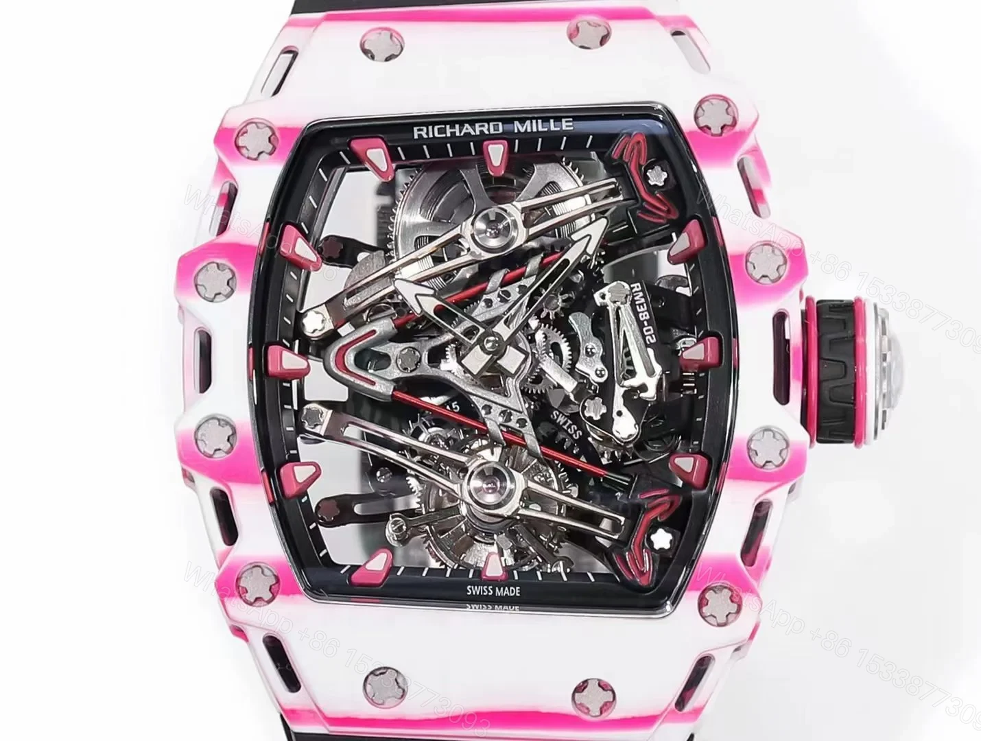 View 3 of Richard Mille RM38-02 Tourbillon Bubba Watson Watch Pink Quartz Carbon Fiber Skeleton Dial Golf Inspired Manual Winding Movement 10000G Shock Resistant RM38-02-BW-PQC-TB10