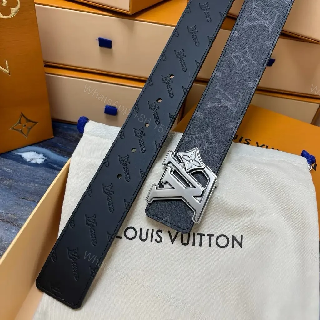 Classic Leather Belt with Subtle Monogram, Dark Navy/Black, Premium Style — view 1