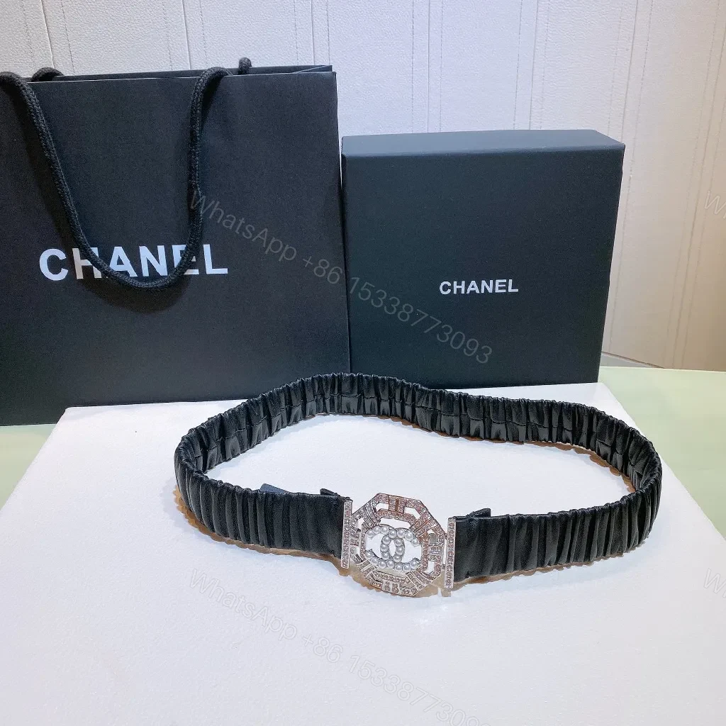 View 3 of Black Satin-Striped Belt: Crystal Buckle, Luxe Style