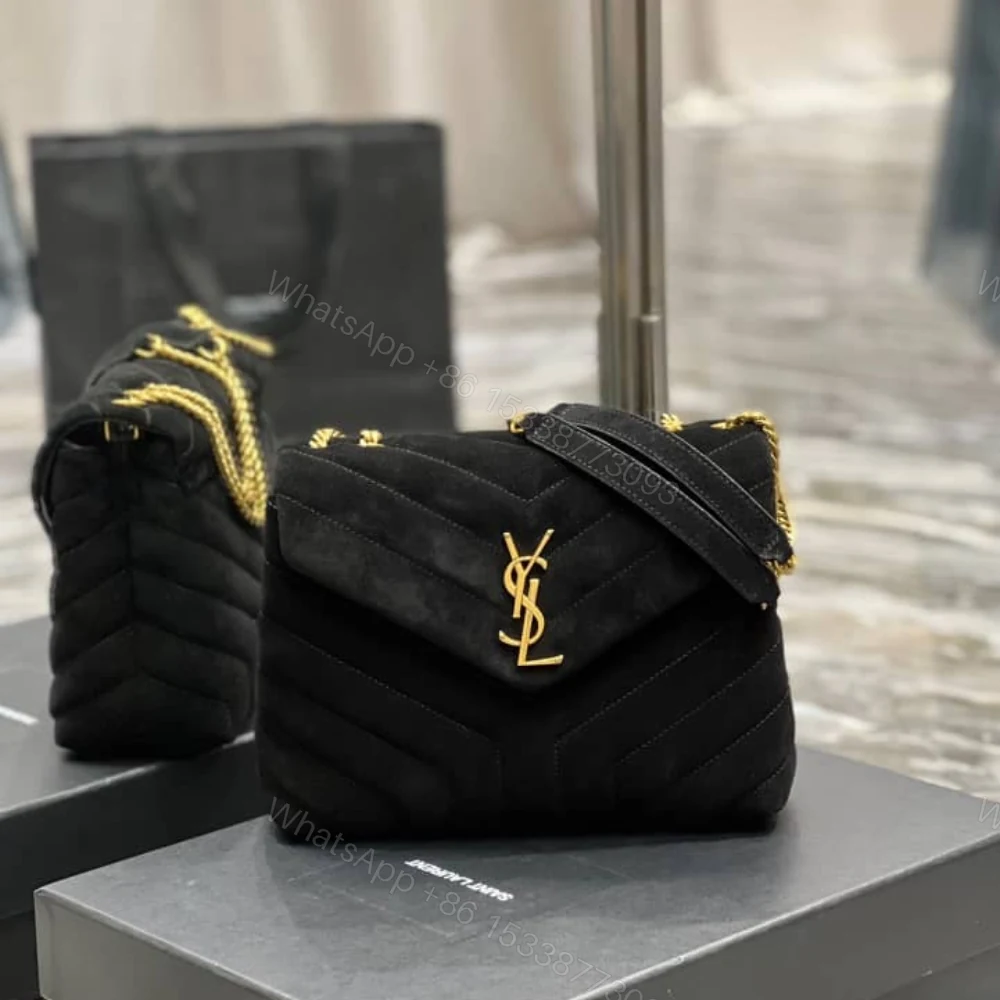 View 2 of Saint Laurent Loulou Small Flap Bag Suede Black 25Cm