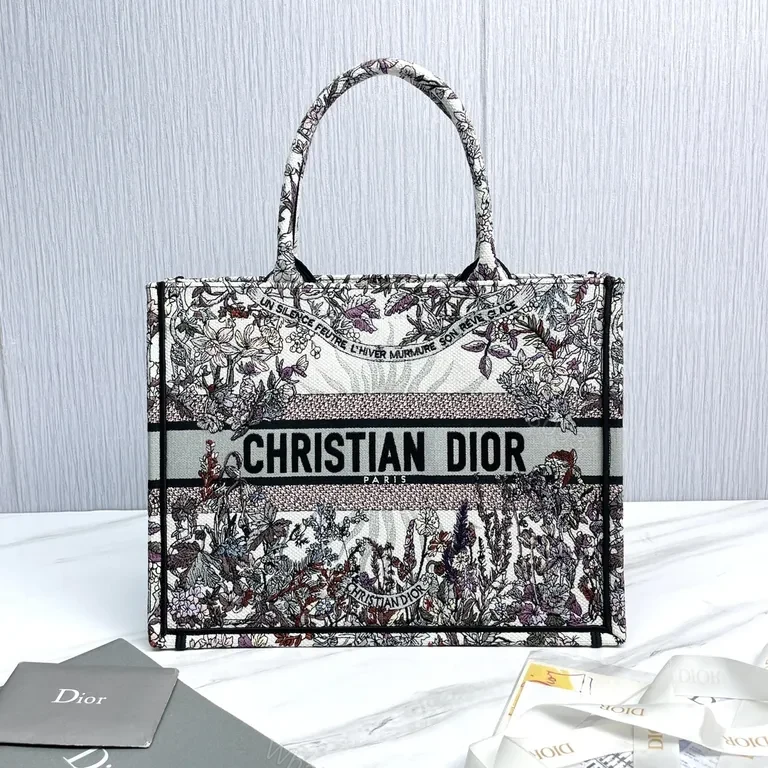 Lux Floral Jacquard Tote - Diamond Logo Stripe, Dior-style Luxury Tote — view 1