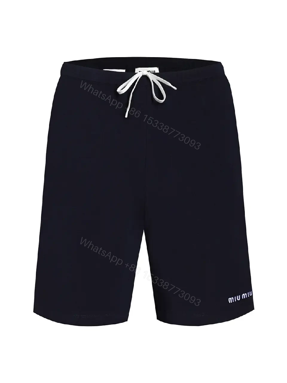 View 7 of Navy Cotton Drawstring Bermuda Shorts Miu Miu Style