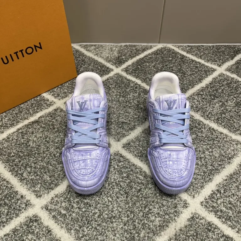 View 4 of Lavender Croc-Texture Luxe Trainer: LV-Inspired High-Top