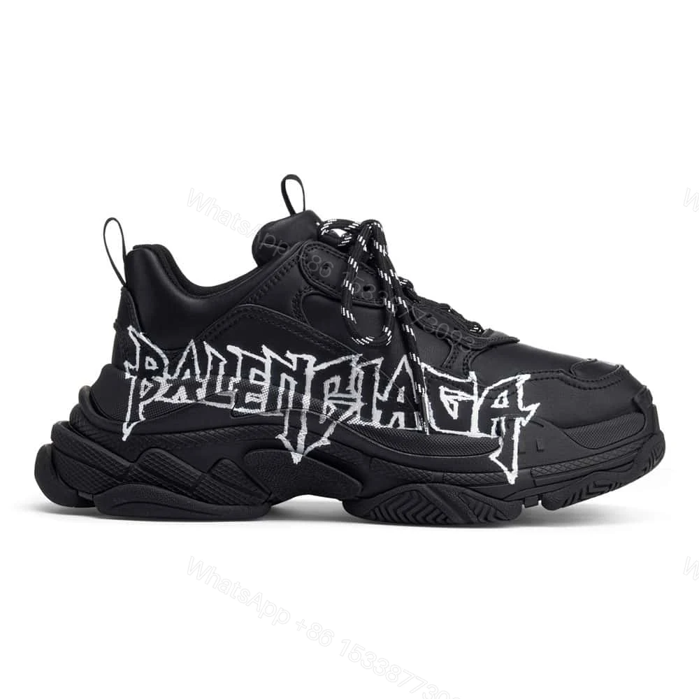 BALENCIAGA TRIPLE S SNEAKER IN BLACK AND WHITE DIY METAL ARTWORK PRINTED COWSKIN – BB270 — view 1