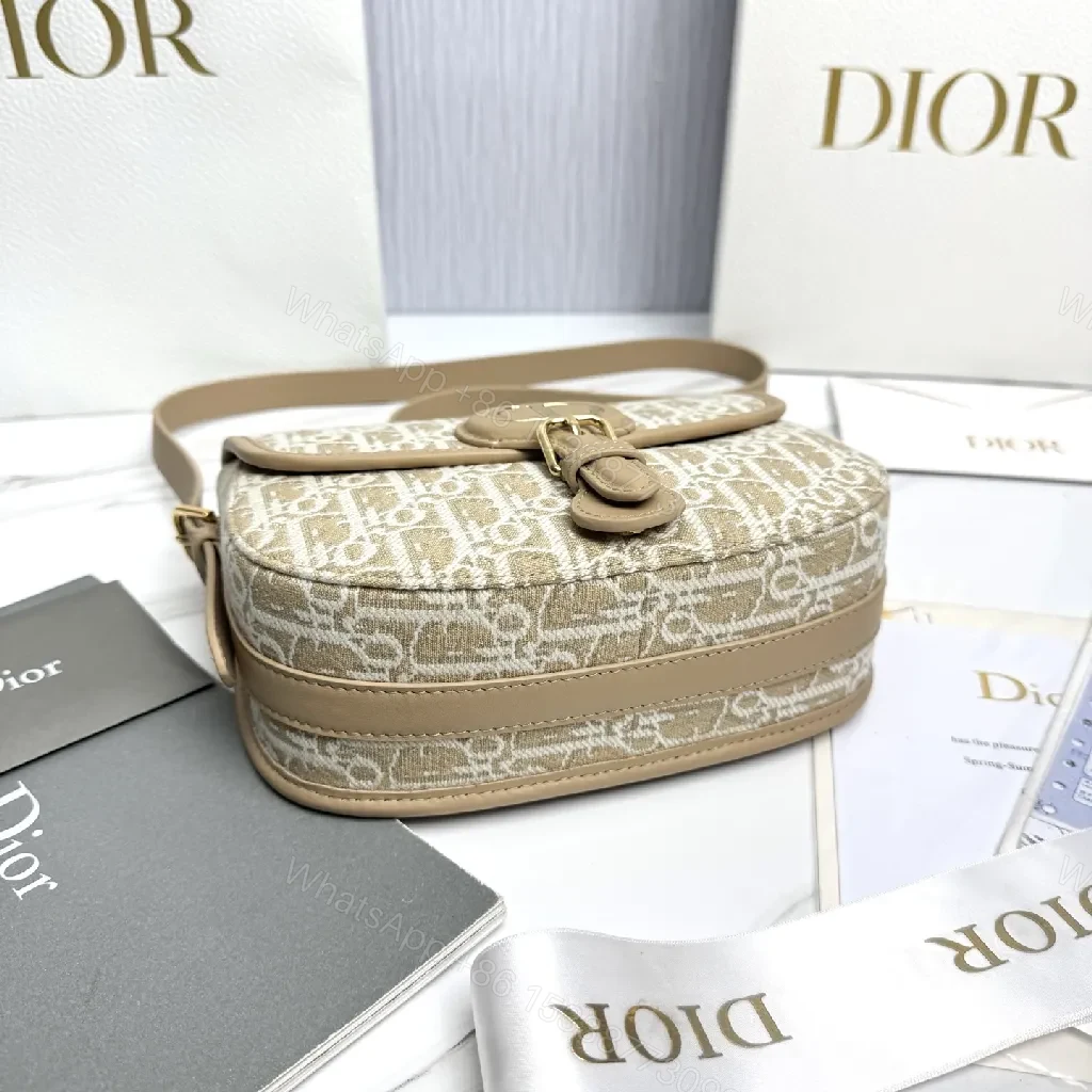 View 5 of Beige Canvas Satchel: Dior-Oblique Twist Luxury Bag