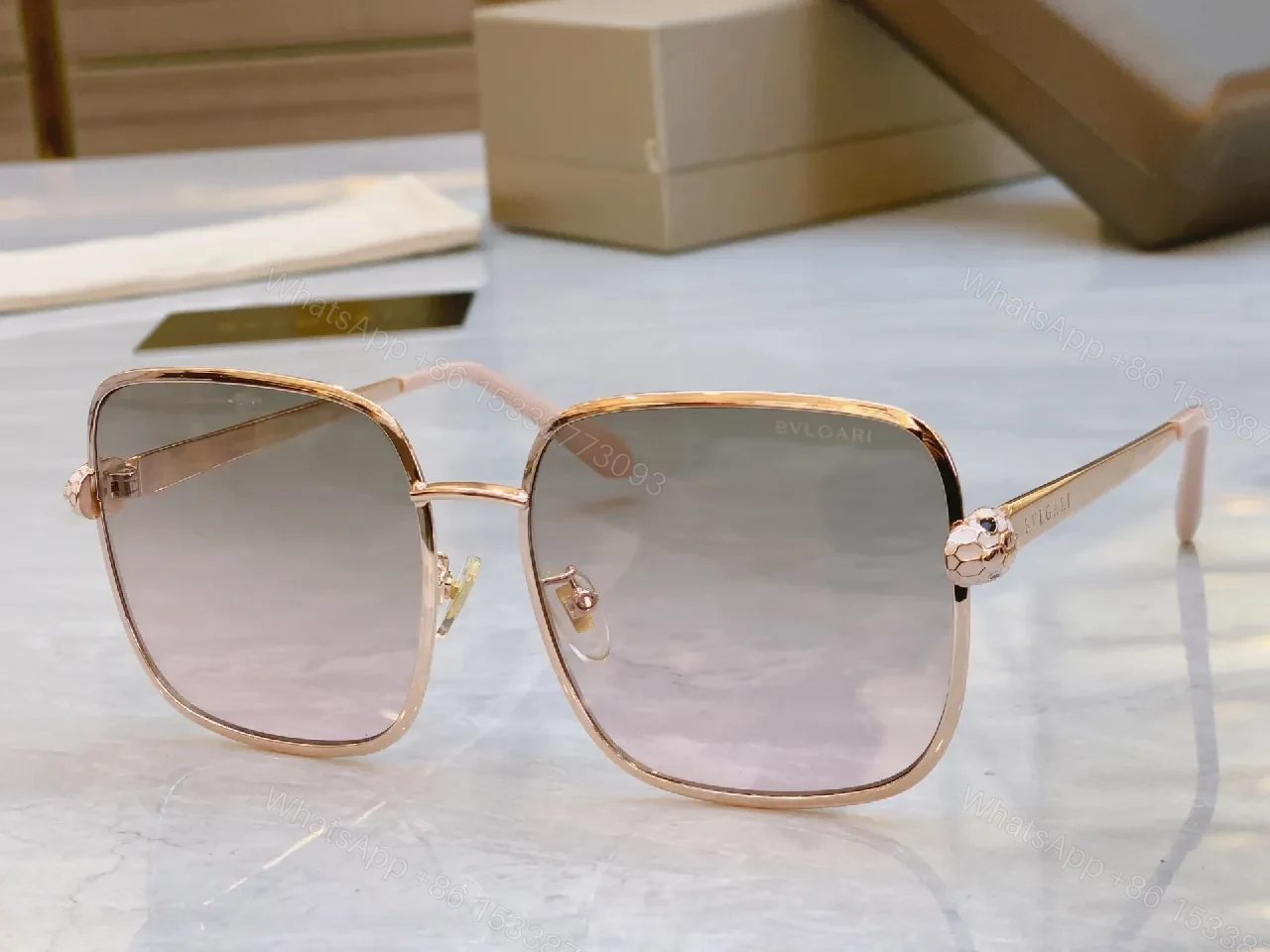 View 5 of Gold-Textured Square-Frame Sunglasses with Polarized Lenses