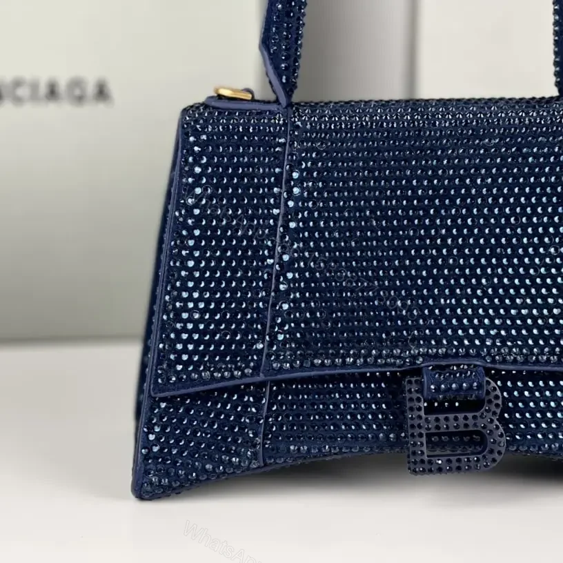 View 3 of 高仿Balenciaga*Hourglass系列沙漏包滿鑽深藍色S