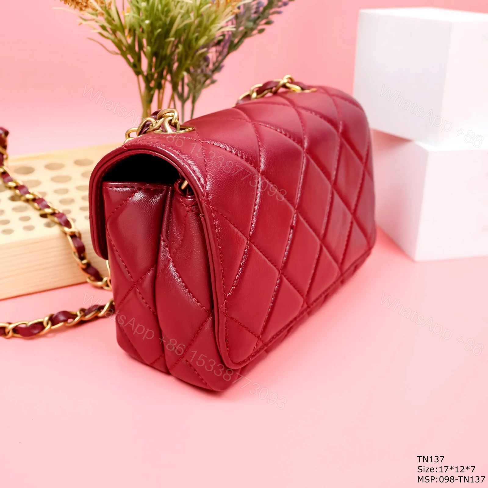 View 3 of Chanel Woman’s Red High Best Quality Handbag Lock With Stone 17x12x7cm