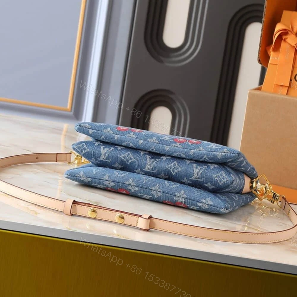 View 4 of Louis Vuitton X Takashi Murakami PM Coussin Bag Denim Monogram Cherry Blue 26Cm M14978