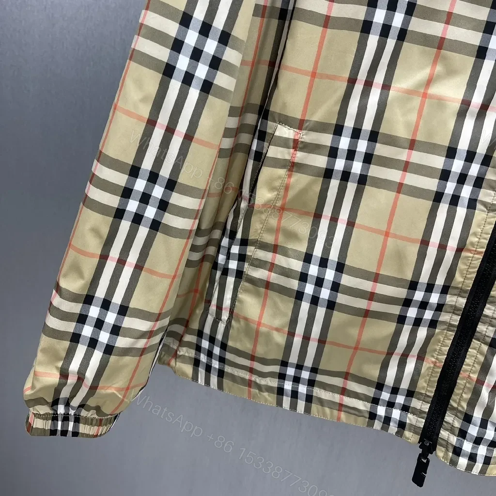 View 10 of Beige Plaid Windbreaker - Water-Repellent, Relaxed Fit, Casual Luxe