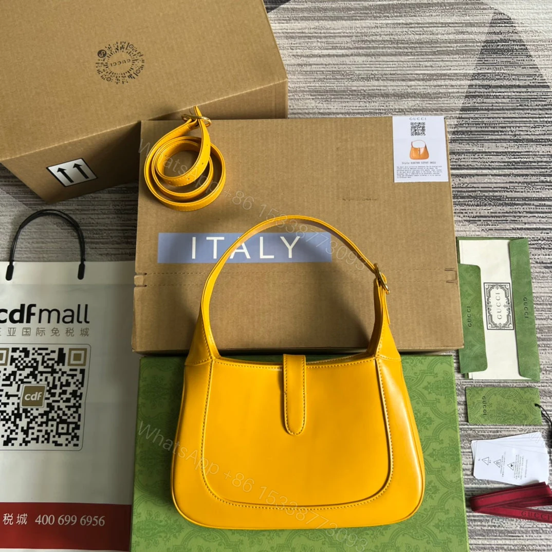 View 3 of GG JACKIE SMALL 28 SHOULDER BAG IN YELLOW CALFSKIN