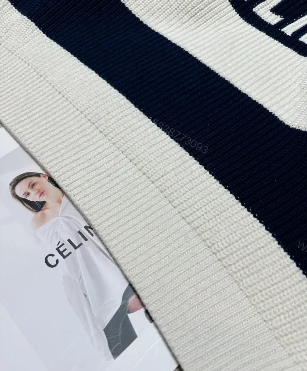 View 7 of Chunky Navy & Cream Knit Sweater - Designer-Inspired Comfort, All-Season