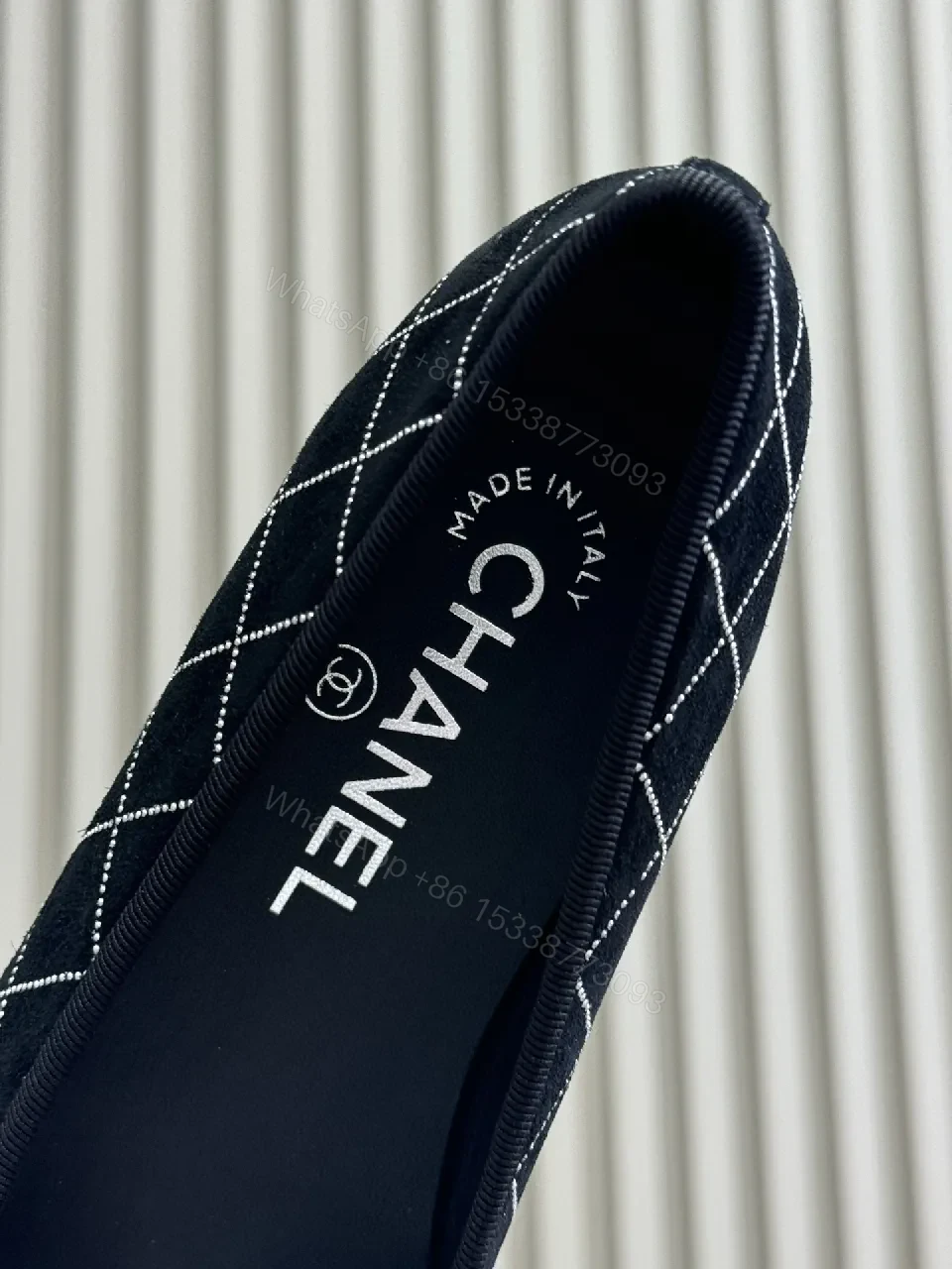 View 4 of Black Diamond-Grid Ballet Flats, Flat-Soled Comfort