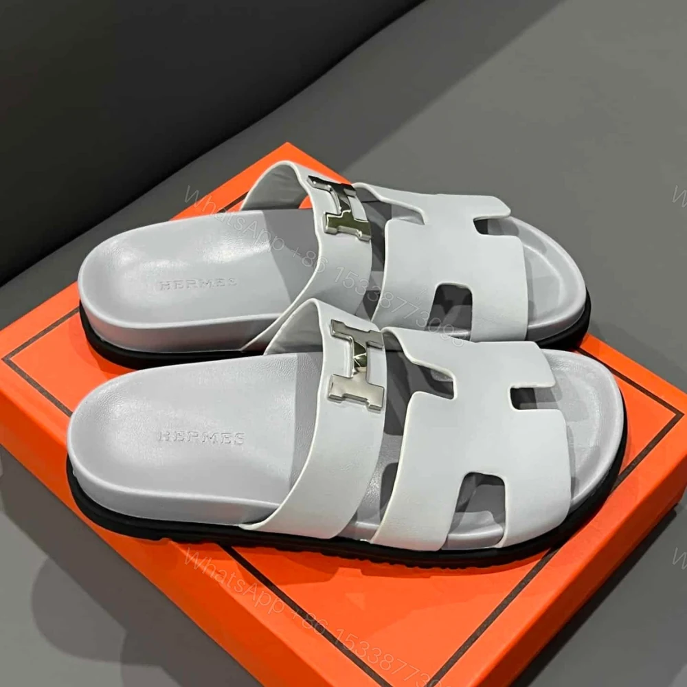 View 3 of Hermes Chypre Sandal H Logo Silver Hardware Light Grey
